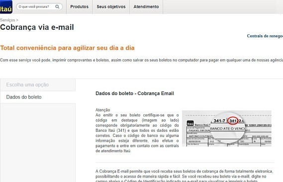 atualizar boleto itau e mail